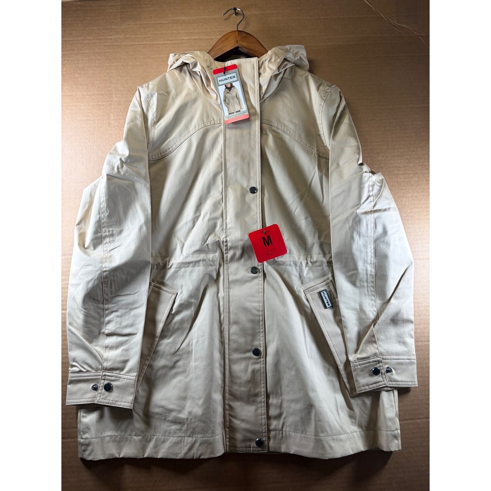 Hunter Smock Jacket Womens Medium Tan Water Resistant Cotton Hooded Parka NWT